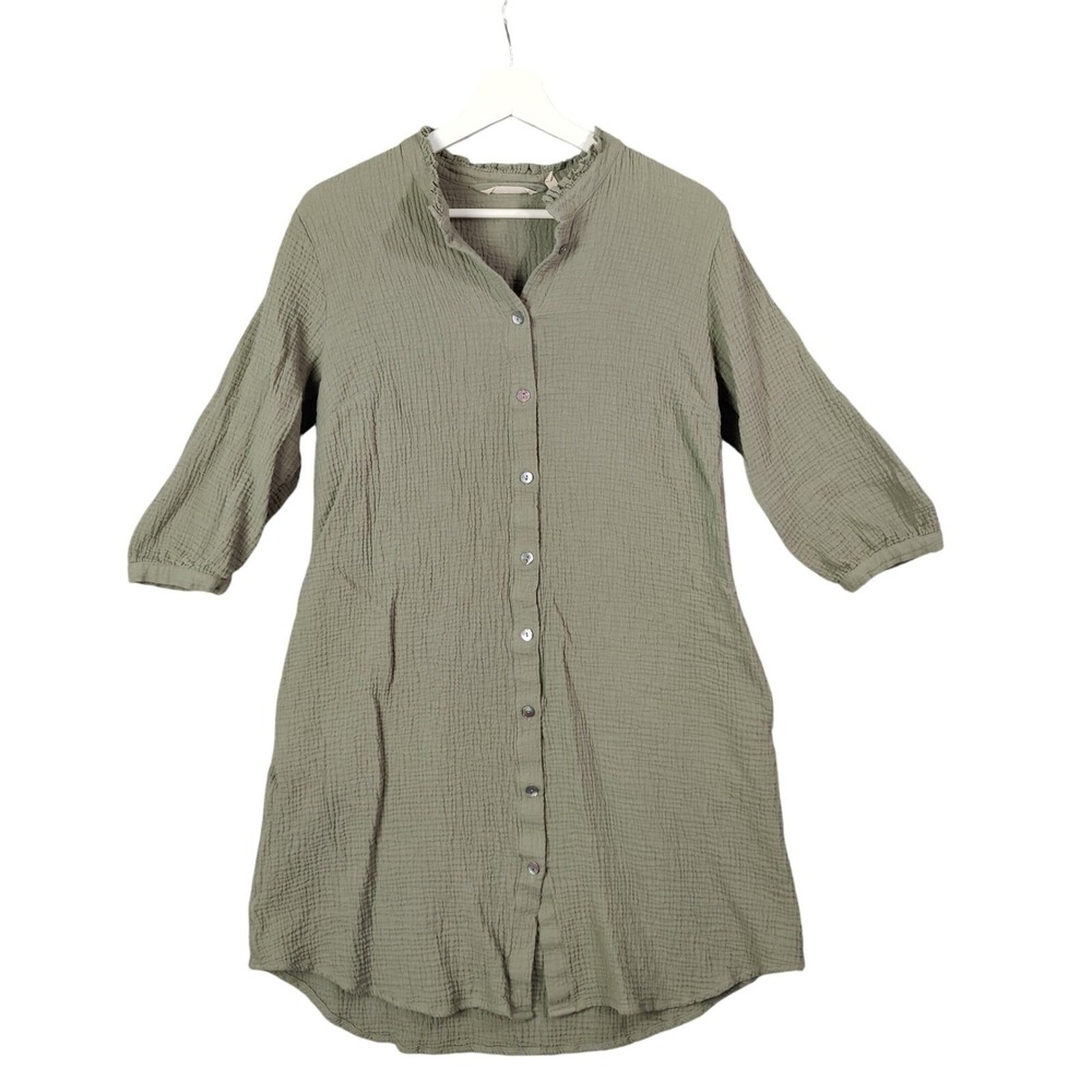 Soft Surroundings Women Gauze Muslin Earth Coastal Boho Shirt Dress M Green Airy